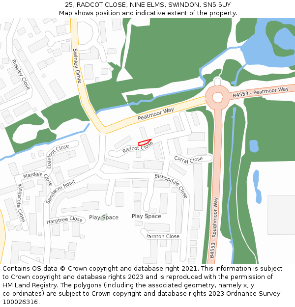 25, RADCOT CLOSE, NINE ELMS, SWINDON, SN5 5UY: Location map and indicative extent of plot