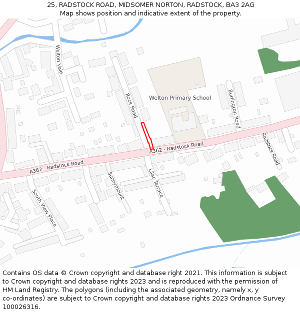 25, RADSTOCK ROAD, MIDSOMER NORTON, RADSTOCK, BA3 2AG: Location map and indicative extent of plot
