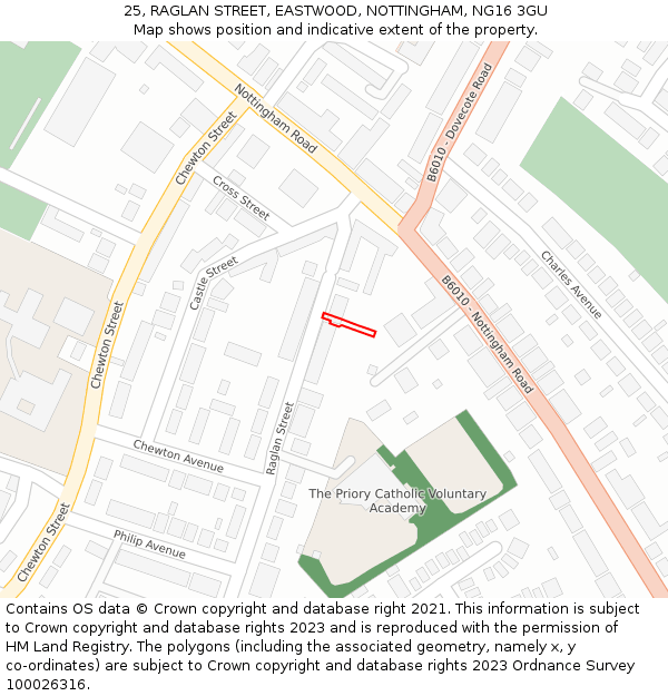 25, RAGLAN STREET, EASTWOOD, NOTTINGHAM, NG16 3GU: Location map and indicative extent of plot