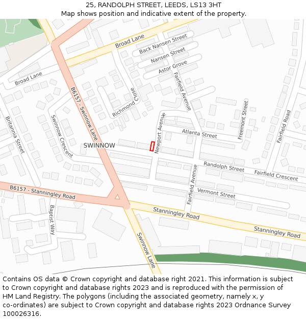 25, RANDOLPH STREET, LEEDS, LS13 3HT: Location map and indicative extent of plot