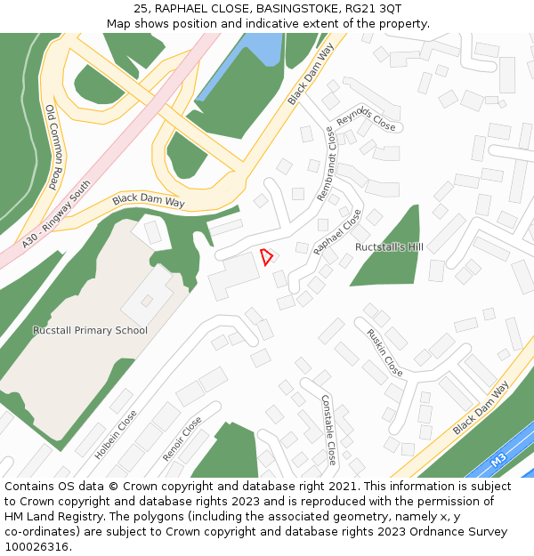 25, RAPHAEL CLOSE, BASINGSTOKE, RG21 3QT: Location map and indicative extent of plot