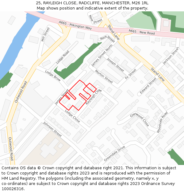 25, RAYLEIGH CLOSE, RADCLIFFE, MANCHESTER, M26 1RL: Location map and indicative extent of plot