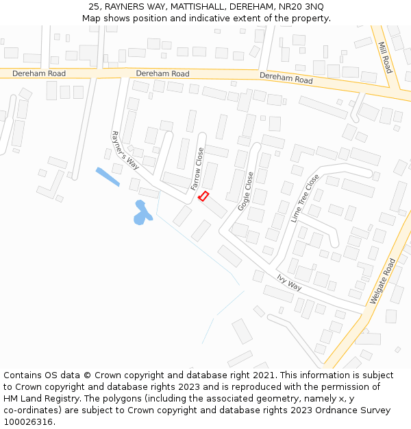 25, RAYNERS WAY, MATTISHALL, DEREHAM, NR20 3NQ: Location map and indicative extent of plot