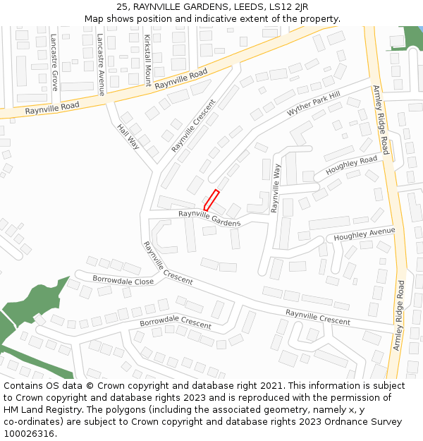 25, RAYNVILLE GARDENS, LEEDS, LS12 2JR: Location map and indicative extent of plot