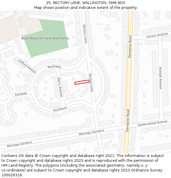 25, RECTORY LANE, WALLINGTON, SM6 8DX: Location map and indicative extent of plot