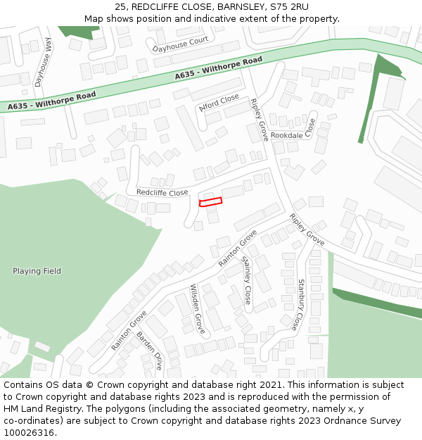 25, REDCLIFFE CLOSE, BARNSLEY, S75 2RU: Location map and indicative extent of plot