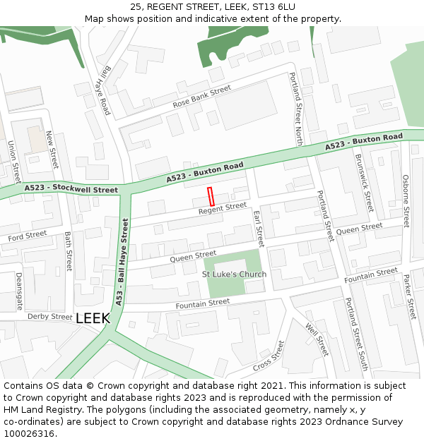 25, REGENT STREET, LEEK, ST13 6LU: Location map and indicative extent of plot