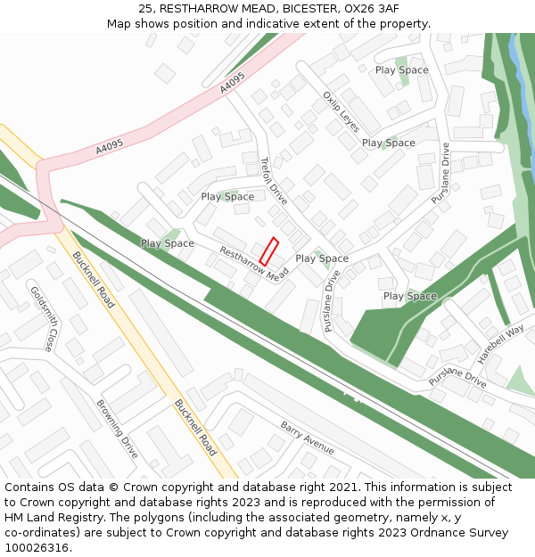 25, RESTHARROW MEAD, BICESTER, OX26 3AF: Location map and indicative extent of plot