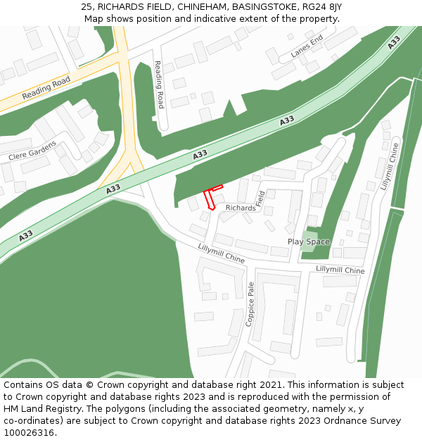 25, RICHARDS FIELD, CHINEHAM, BASINGSTOKE, RG24 8JY: Location map and indicative extent of plot