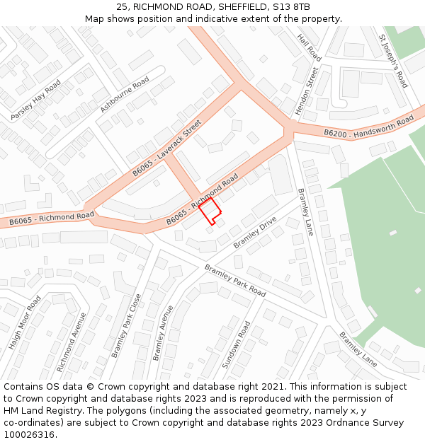 25, RICHMOND ROAD, SHEFFIELD, S13 8TB: Location map and indicative extent of plot
