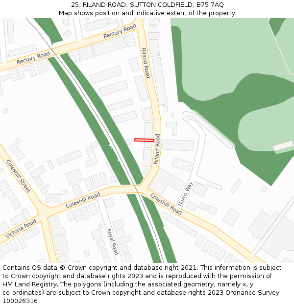 25, RILAND ROAD, SUTTON COLDFIELD, B75 7AQ: Location map and indicative extent of plot