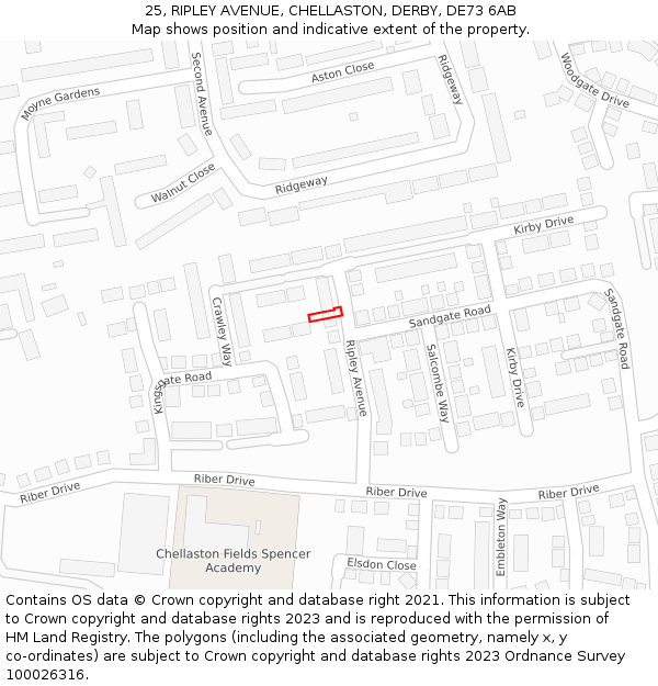 25, RIPLEY AVENUE, CHELLASTON, DERBY, DE73 6AB: Location map and indicative extent of plot