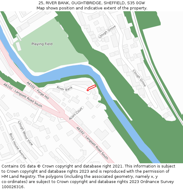25, RIVER BANK, OUGHTIBRIDGE, SHEFFIELD, S35 0GW: Location map and indicative extent of plot