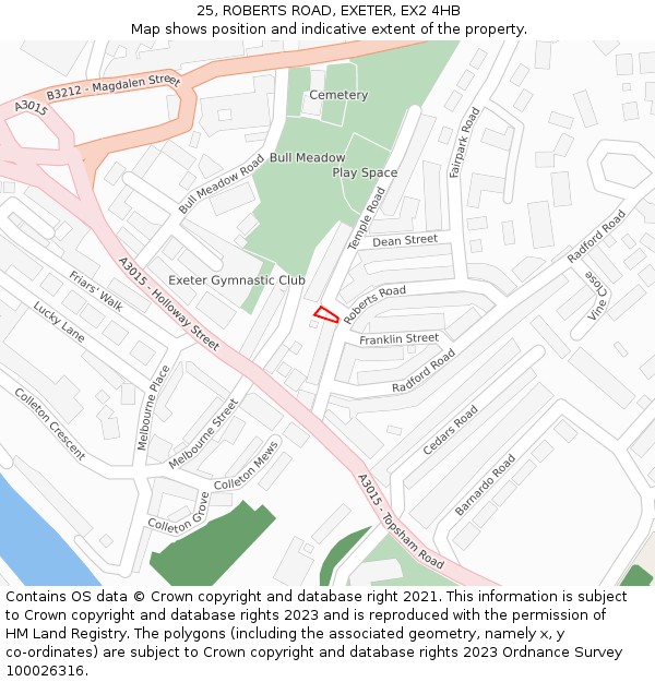 25, ROBERTS ROAD, EXETER, EX2 4HB: Location map and indicative extent of plot