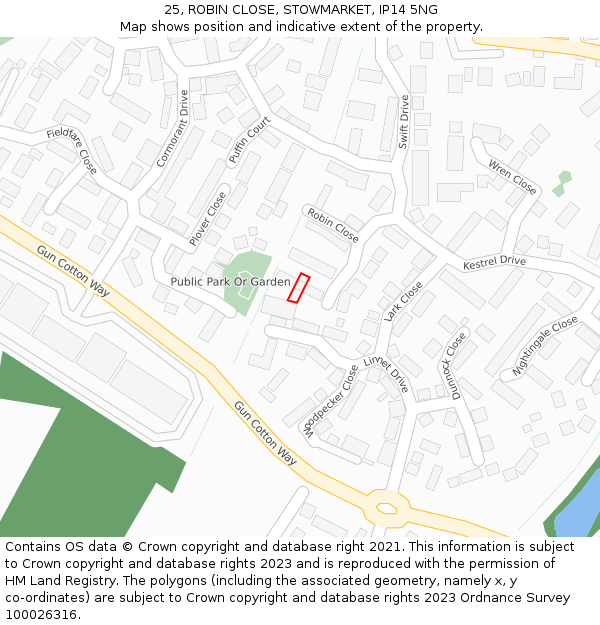 25, ROBIN CLOSE, STOWMARKET, IP14 5NG: Location map and indicative extent of plot