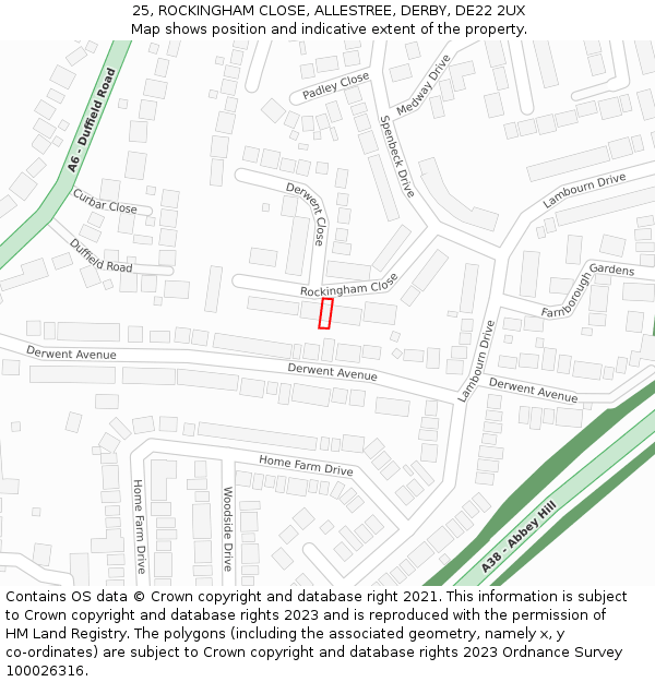 25, ROCKINGHAM CLOSE, ALLESTREE, DERBY, DE22 2UX: Location map and indicative extent of plot