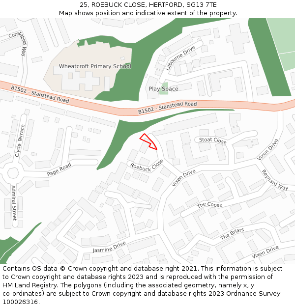 25, ROEBUCK CLOSE, HERTFORD, SG13 7TE: Location map and indicative extent of plot