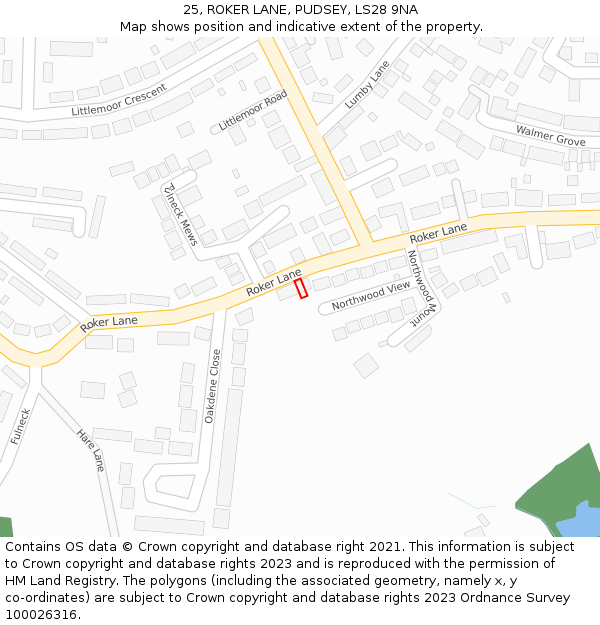 25, ROKER LANE, PUDSEY, LS28 9NA: Location map and indicative extent of plot