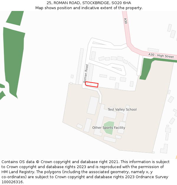 25, ROMAN ROAD, STOCKBRIDGE, SO20 6HA: Location map and indicative extent of plot