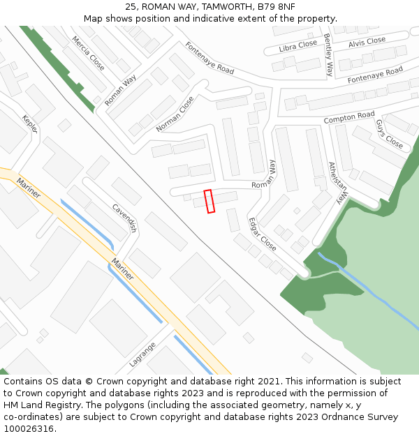 25, ROMAN WAY, TAMWORTH, B79 8NF: Location map and indicative extent of plot