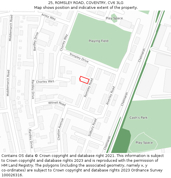 25, ROMSLEY ROAD, COVENTRY, CV6 3LG: Location map and indicative extent of plot