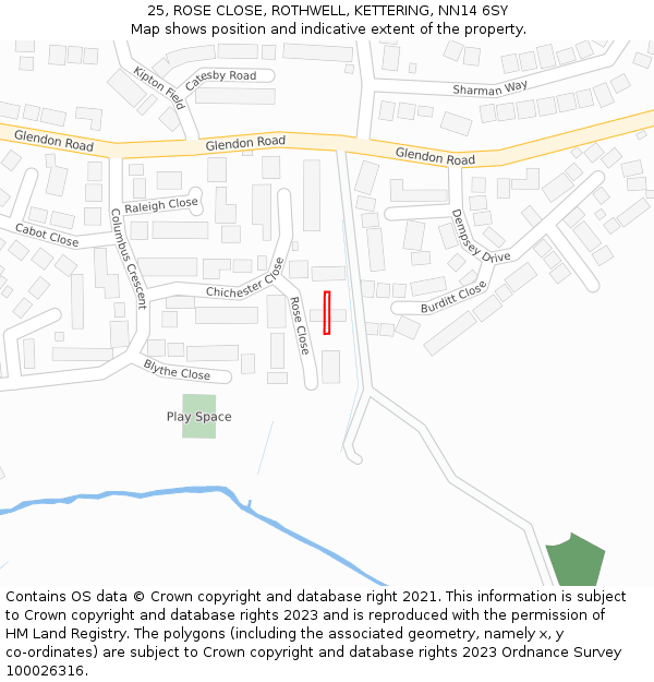 25, ROSE CLOSE, ROTHWELL, KETTERING, NN14 6SY: Location map and indicative extent of plot