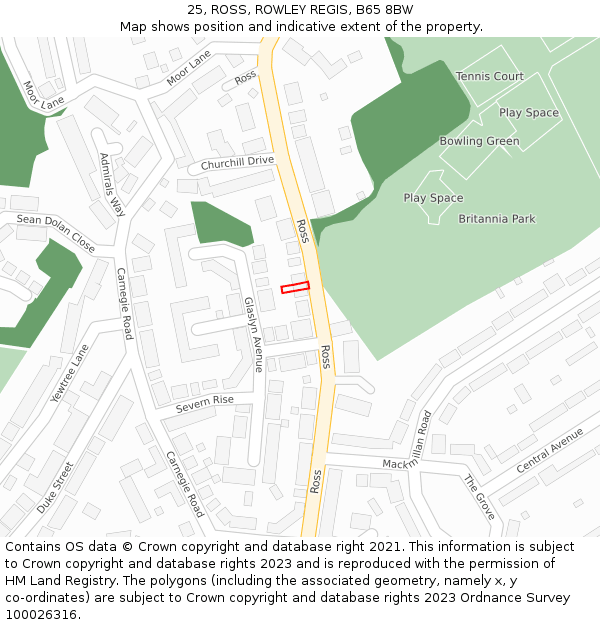 25, ROSS, ROWLEY REGIS, B65 8BW: Location map and indicative extent of plot
