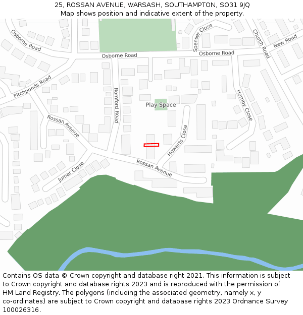 25, ROSSAN AVENUE, WARSASH, SOUTHAMPTON, SO31 9JQ: Location map and indicative extent of plot