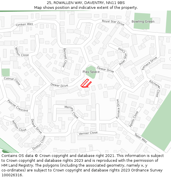 25, ROWALLEN WAY, DAVENTRY, NN11 9BS: Location map and indicative extent of plot