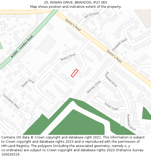 25, ROWAN DRIVE, BRANDON, IP27 0EX: Location map and indicative extent of plot