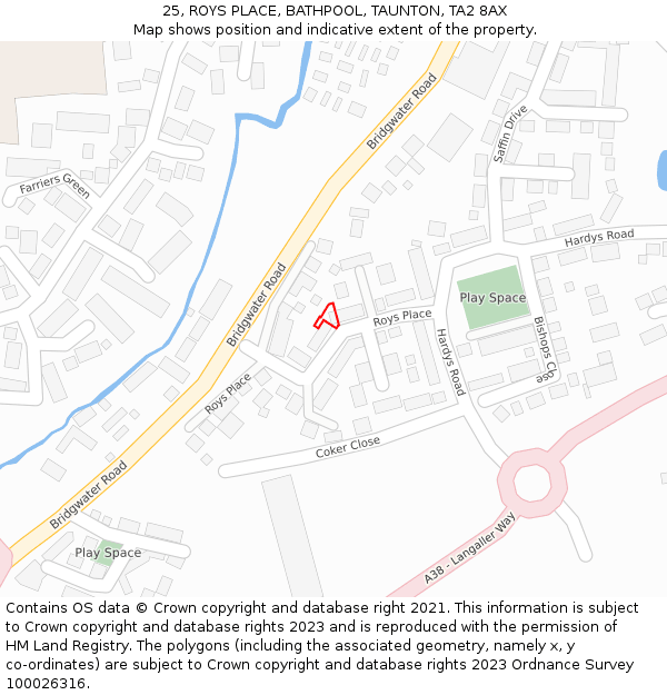 25, ROYS PLACE, BATHPOOL, TAUNTON, TA2 8AX: Location map and indicative extent of plot