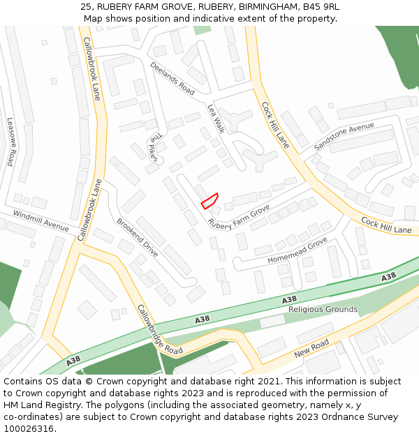 25, RUBERY FARM GROVE, RUBERY, BIRMINGHAM, B45 9RL: Location map and indicative extent of plot