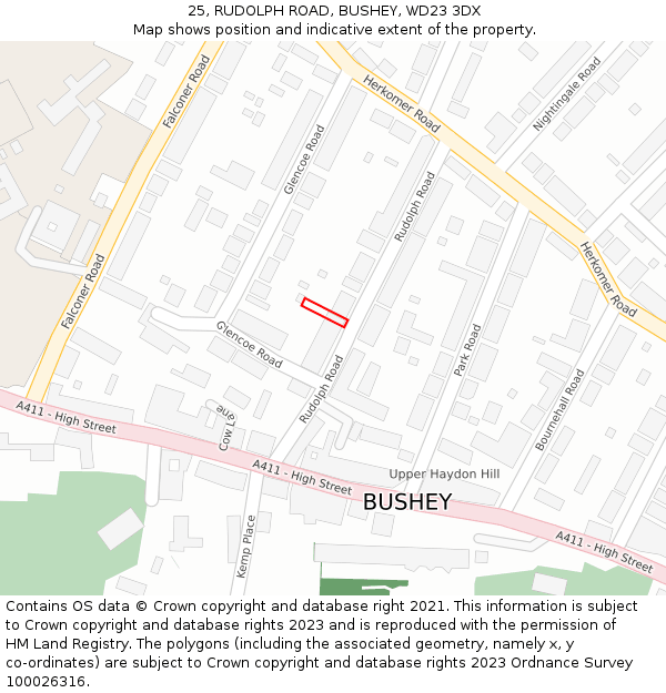 25, RUDOLPH ROAD, BUSHEY, WD23 3DX: Location map and indicative extent of plot