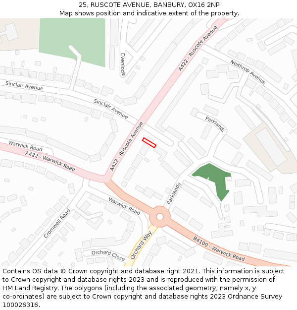 25, RUSCOTE AVENUE, BANBURY, OX16 2NP: Location map and indicative extent of plot