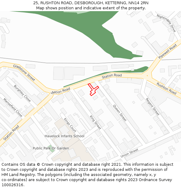 25, RUSHTON ROAD, DESBOROUGH, KETTERING, NN14 2RN: Location map and indicative extent of plot