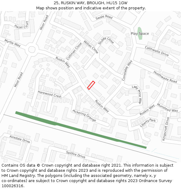 25, RUSKIN WAY, BROUGH, HU15 1GW: Location map and indicative extent of plot