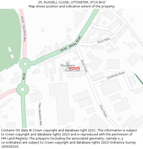 25, RUSSELL CLOSE, UTTOXETER, ST14 8HZ: Location map and indicative extent of plot