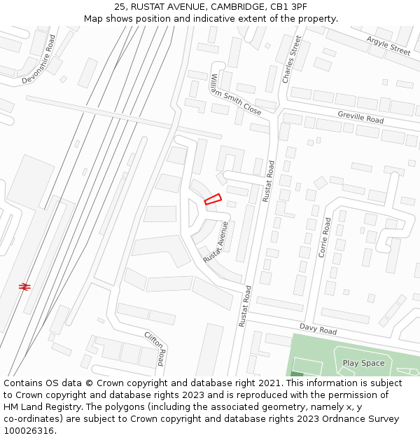 25, RUSTAT AVENUE, CAMBRIDGE, CB1 3PF: Location map and indicative extent of plot