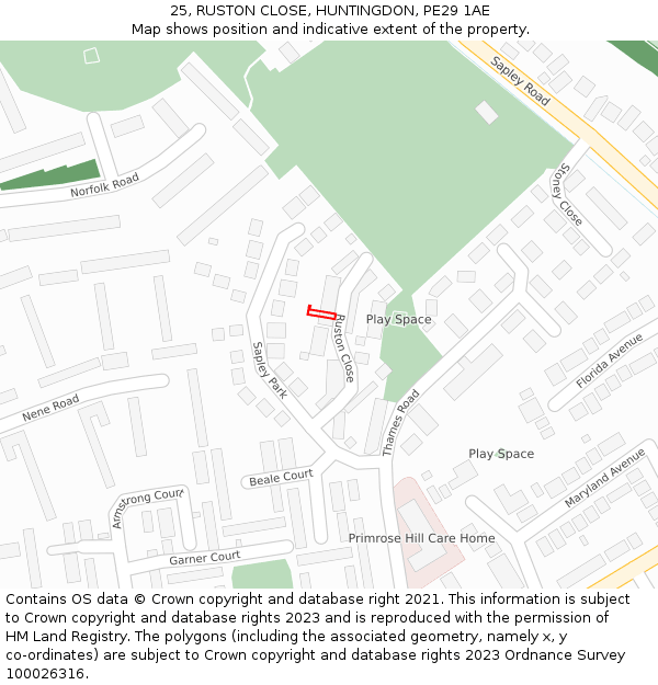 25, RUSTON CLOSE, HUNTINGDON, PE29 1AE: Location map and indicative extent of plot