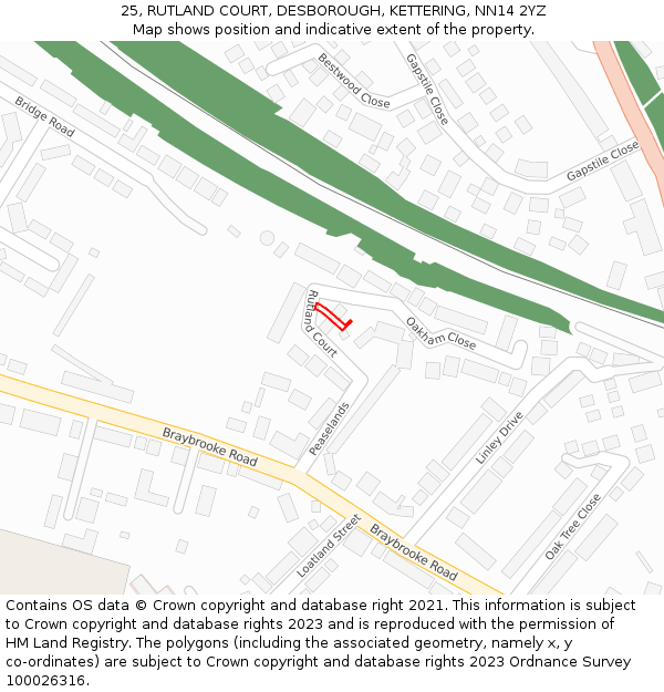 25, RUTLAND COURT, DESBOROUGH, KETTERING, NN14 2YZ: Location map and indicative extent of plot