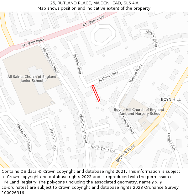 25, RUTLAND PLACE, MAIDENHEAD, SL6 4JA: Location map and indicative extent of plot
