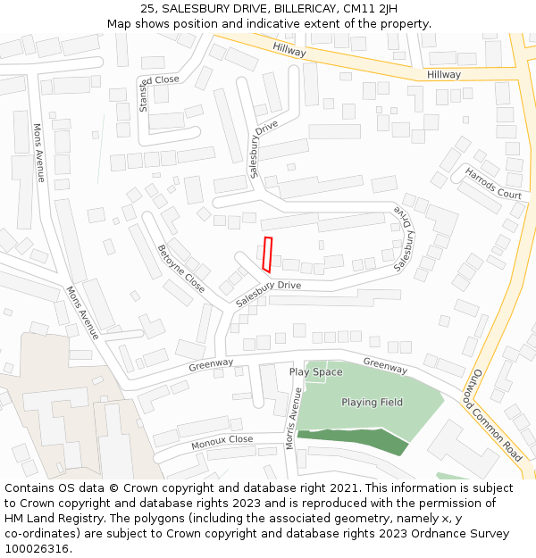 25, SALESBURY DRIVE, BILLERICAY, CM11 2JH: Location map and indicative extent of plot