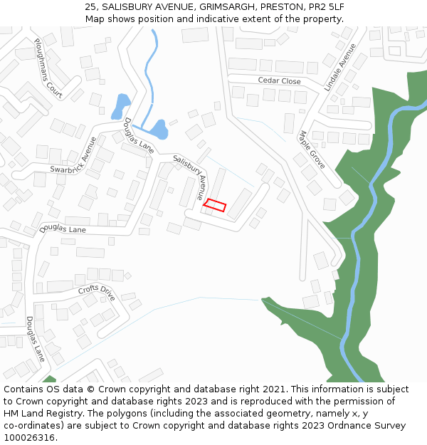 25, SALISBURY AVENUE, GRIMSARGH, PRESTON, PR2 5LF: Location map and indicative extent of plot