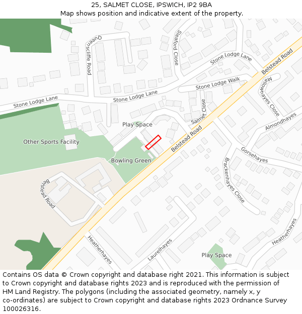 25, SALMET CLOSE, IPSWICH, IP2 9BA: Location map and indicative extent of plot