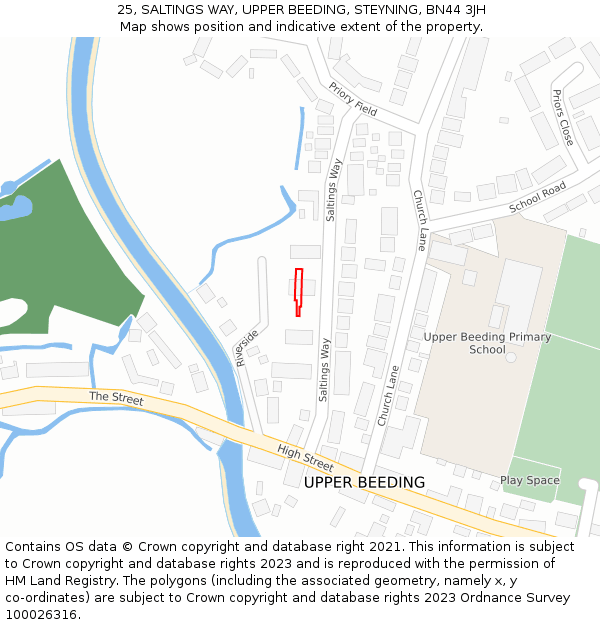 25, SALTINGS WAY, UPPER BEEDING, STEYNING, BN44 3JH: Location map and indicative extent of plot