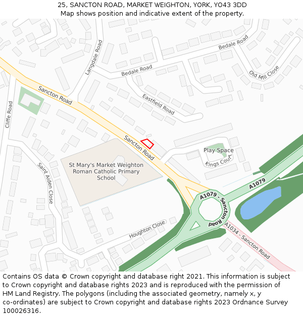 25, SANCTON ROAD, MARKET WEIGHTON, YORK, YO43 3DD: Location map and indicative extent of plot
