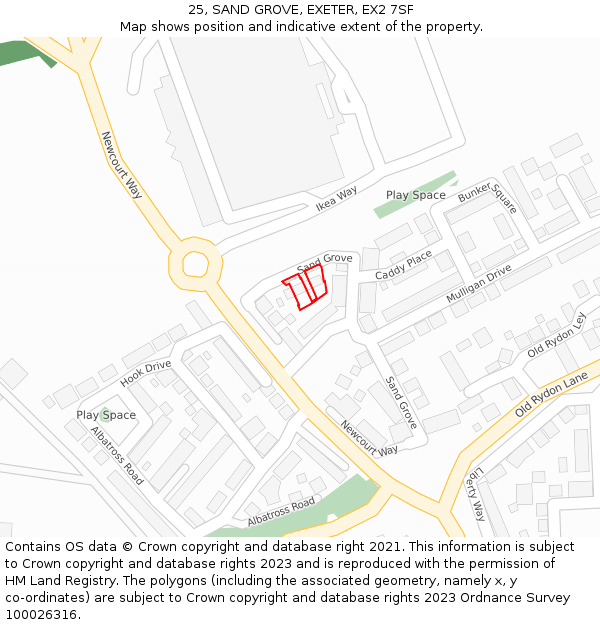25, SAND GROVE, EXETER, EX2 7SF: Location map and indicative extent of plot