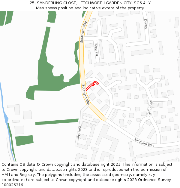 25, SANDERLING CLOSE, LETCHWORTH GARDEN CITY, SG6 4HY: Location map and indicative extent of plot