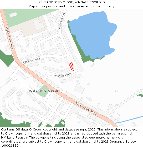 25, SANDFORD CLOSE, WINGATE, TS28 5FD: Location map and indicative extent of plot