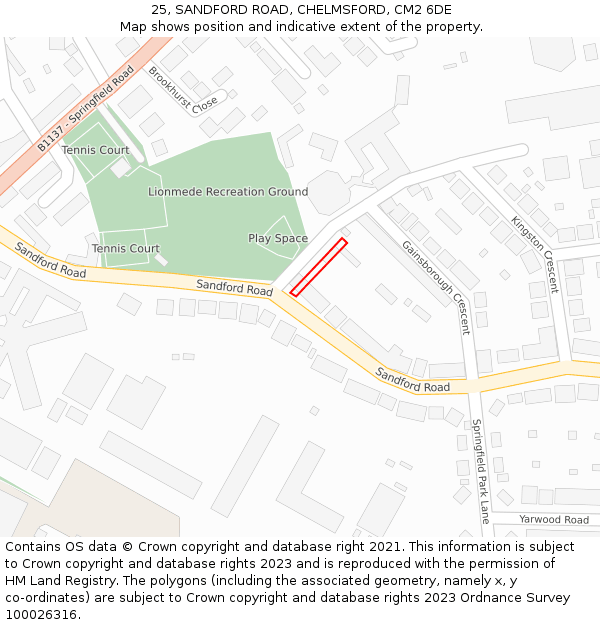 25, SANDFORD ROAD, CHELMSFORD, CM2 6DE: Location map and indicative extent of plot